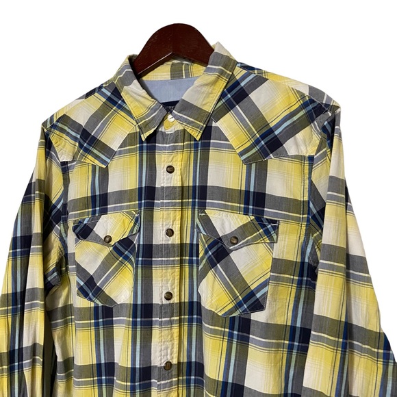 American Eagle Plaid Pearl Snap Button Down Yellow - Picture 6 of 15